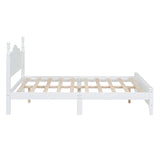 English Elm Queen Size Wood Platform Bed Frame,Retro Style Platform Bed With Wooden Slat Support,White