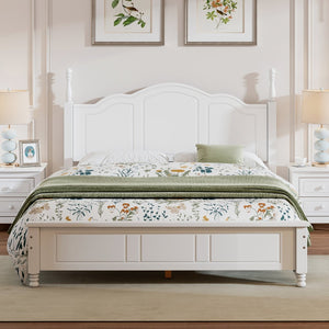 English Elm Queen Wood Platform Bed Frame with Retro Headboard, Sturdy Slat Support, Easy Assembly, 500LB Capacity White 66.73 L x 21.73 W x 6.73 H WF308185AAK