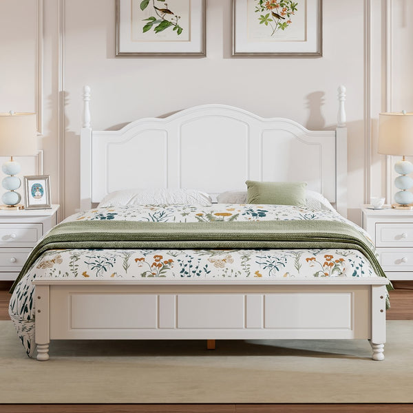 English Elm Queen Wood Platform Bed Frame with Retro Headboard, Sturdy Slat Support, Easy Assembly, 500LB Capacity White 66.73 L x 21.73 W x 6.73 H WF308185AAK