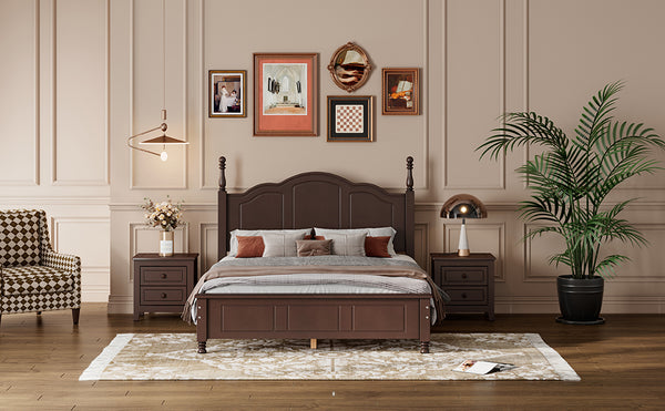 English Elm Full Full Size Wood Platform Bed with Retro Headboard, Solid Slat Support, Easy Assembly, Durable Finish Walnut 60.51 L x 21.73 W x 6.73 H WF308186AAD