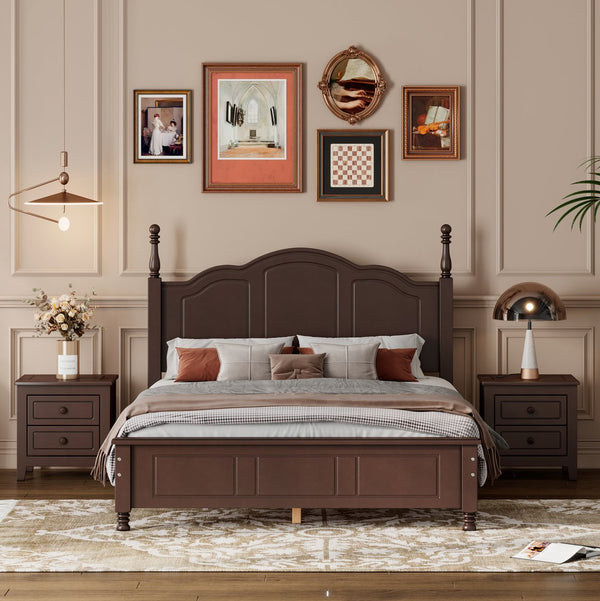English Elm 3-Pieces Full Size Wood Platform Bed with Two Nightstands, Dark Walnut Finish, Sturdy Slat Support Walnut 23.03 L x 21.73 W x 8.27 H HL000057AAD