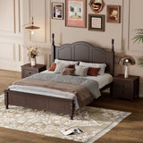 English Elm 3-Pieces Bedroom Sets,Full Size Wood Platform Bed and Two Nightstands-Dark Walnut