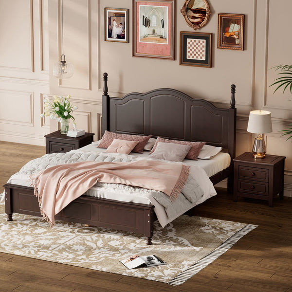 English Elm 3-Pieces Queen Wood Platform Bed Set with 2 Nightstands, Slat Support, Space-Saving Storage Walnut 23.03 L x 21.73 W x 8.27 H HL000058AAD