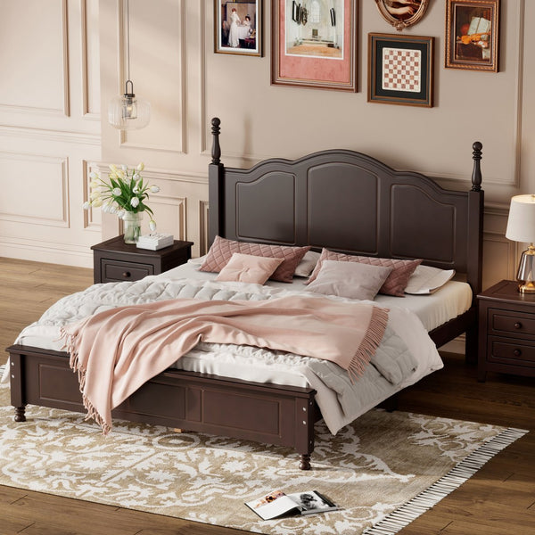 English Elm Queen Wood Platform Bed Frame with Retro Headboard, Sturdy Slat Support, Easy Assembly, 500LB Capacity Walnut 66.73 L x 21.73 W x 6.73 H WF308185AAD