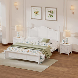 English Elm 3-Pieces Bedroom Sets,Queen Size Wood Platform Bed and Two Nightstands-White