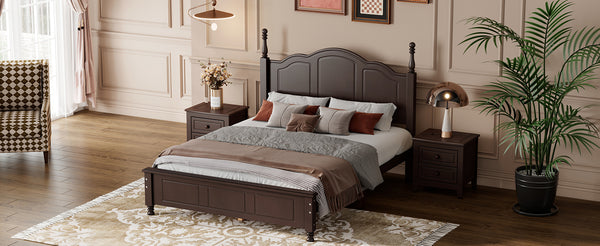 English Elm Full Full Size Wood Platform Bed with Retro Headboard, Solid Slat Support, Easy Assembly, Durable Finish Walnut 60.51 L x 21.73 W x 6.73 H WF308186AAD