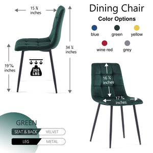 English Elm Grey Velvet Upholstered Dining Side Chairs Set of 2 with Sleek Metal Legs Green W1164P307930