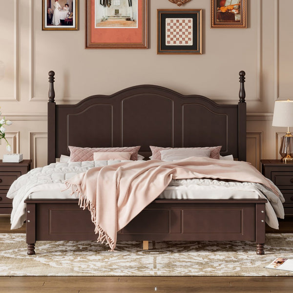 English Elm Queen Wood Platform Bed Frame with Retro Headboard, Sturdy Slat Support, Easy Assembly, 500LB Capacity Walnut 66.73 L x 21.73 W x 6.73 H WF308185AAD