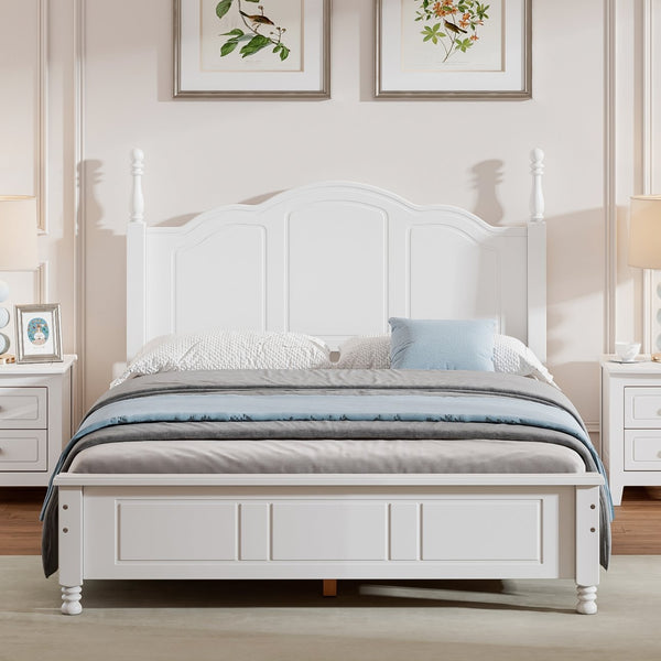 English Elm Full Full Size Wood Platform Bed with Retro Headboard, Solid Slat Support, Easy Assembly, Durable Finish White 60.51 L x 21.73 W x 6.73 H WF308186AAK