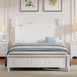 Full Size Wood Platform Bed Frame, Retro Style Platform Bed with Wooden Slat Support, White