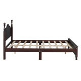 English Elm Queen Size Wood Platform Bed Frame,Retro Style Platform Bed With Wooden Slat Support,Dark Walnut