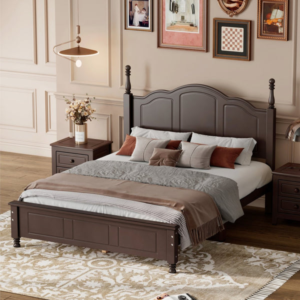 English Elm Full Full Size Wood Platform Bed with Retro Headboard, Solid Slat Support, Easy Assembly, Durable Finish Walnut 60.51 L x 21.73 W x 6.73 H WF308186AAD