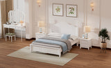 English Elm 3-Pieces Bedroom Sets,Full Size Wood Platform Bed and Two Nightstands-White