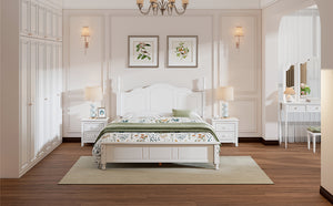 English Elm 3-Pieces Queen Wood Platform Bed Set with 2 Nightstands, Slat Support, Space-Saving Storage White 23.03 L x 21.73 W x 8.27 H HL000058AAK