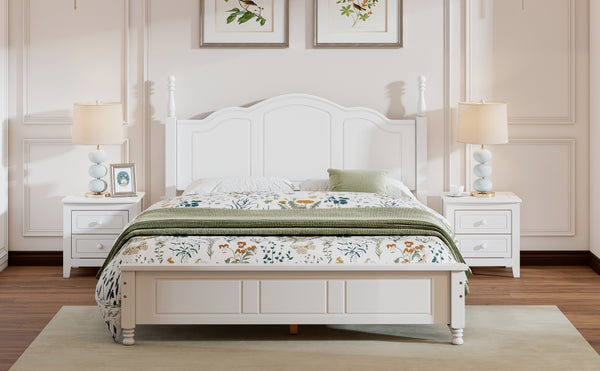 English Elm Queen Wood Platform Bed Frame with Retro Headboard, Sturdy Slat Support, Easy Assembly, 500LB Capacity White 66.73 L x 21.73 W x 6.73 H WF308185AAK