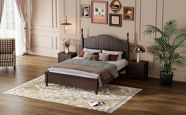 English Elm Full Full Size Wood Platform Bed with Retro Headboard, Solid Slat Support, Easy Assembly, Durable Finish Walnut 60.51 L x 21.73 W x 6.73 H WF308186AAD