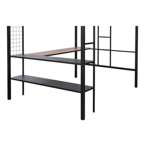 English Elm Metal Full Loft Bed with Built-In Desk, 2-Tier Shelves & Grid Panel, Noise-Free Wood Slats, 400LB Capacity W427S00028