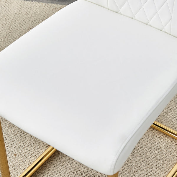 English Elm Modern cushioned dining chairs with gold arched metal legs, durable PU upholstery, comfy high-density foam seating for kitchen, office, and living spaces White W1151110421