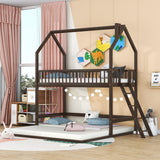 Hearth and Haven Sophiagra Twin over Twin House Bunk Bed with Extending Trundle and Ladder, Espresso