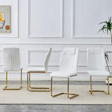 Set of 6 Modern Dining Chairs with Golden Legs, Artificial Leather, White+Pu, for Kitchen, Living Room, Bedroom, Office