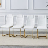 Set of 4 Modern White PU Leather Dining Chairs with Gold Metal Legs, High-Density Sponge, Easy Assembly - 16 x 19 x 38