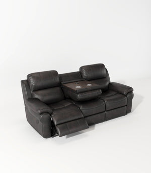 English Elm Breathable Fabric Power Reclining Sofa with Wireless Charging and Drop Down Console W1896115274
