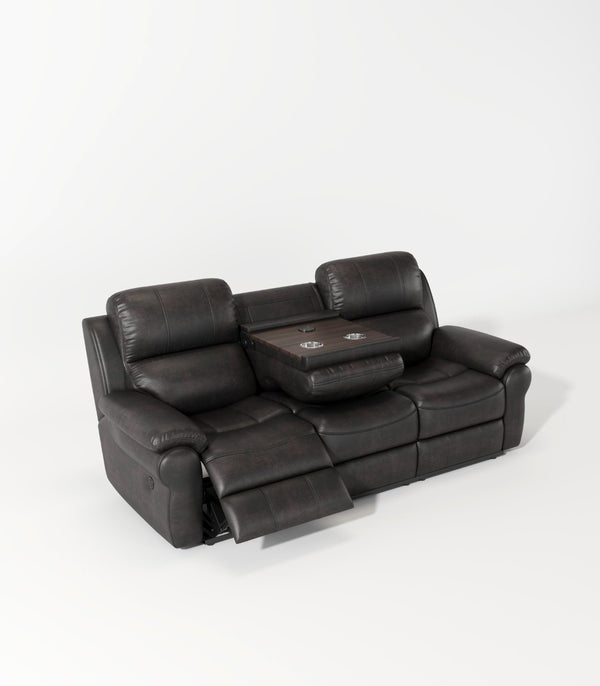 English Elm Breathable Fabric Power Reclining Sofa with Wireless Charging and Drop Down Console W1896115274