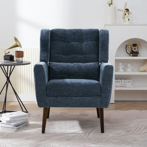 English Elm Modern Accent Chair with Chenille Upholstery, Ergonomic Padded Seat & Solid Wood Legs for Living Rooms Dark Blue W1028102388