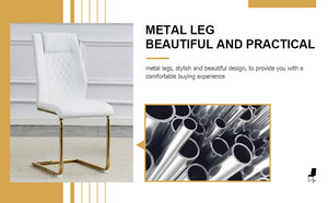 English Elm Modern cushioned dining chairs with gold arched metal legs, durable PU upholstery, comfy high-density foam seating for kitchen, office, and living spaces White W1151110421