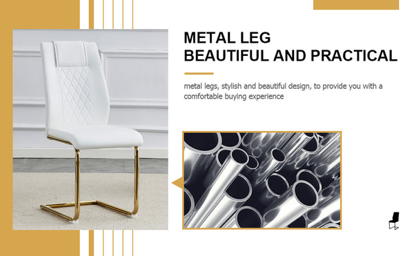 English Elm Modern cushioned dining chairs with gold metal arched legs, PU upholstery, high-density foam comfort set of 4 White W1151107095