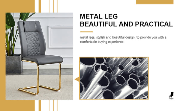 English Elm Comes with faux leather cushioned seats — Set of 6 Gray PU Dining Chairs with Metal Legs, Soft High-Density Seats W1151110424