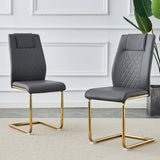 English Elm Modern Dining Chairs, Restaurant Chairs, and Gold Legged Upholstered Chairs Made Of Artificial Leather, Suitable For Kitchens, Living Rooms, Bedrooms, and Offices. Set Of 4 Pieces (Gray+Pu )C-001