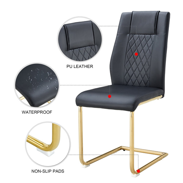 English Elm Modern cushioned dining chairs with gold metal arched legs, PU upholstery, high-density foam comfort set of 4 Black W1151107096