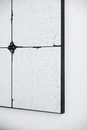 English Elm 36x36" Antiqued Glass Panel Square Wall Mirror with Resin Floral Iron Frame W2078126444