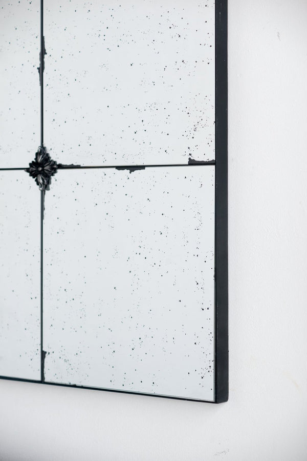English Elm 36x36" Antiqued Glass Panel Square Wall Mirror with Resin Floral Iron Frame W2078126444