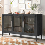 Hearth and Haven U-Style Wood Storage Cabinet with Three Tempered Glass Doors and Adjustable Shelf, Suitable For Living Room, Study and Entrance WF308312AAB