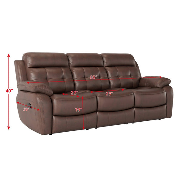 English Elm Genuine Leather Reclining Sofa Tufted Back Drop Table Cupholders Media Den W1896S00007