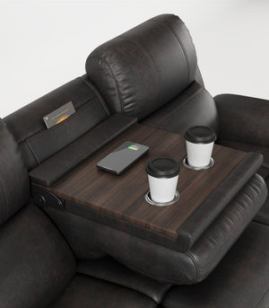 English Elm Breathable Fabric Power Reclining Sofa with Wireless Charging and Drop Down Console W1896115274