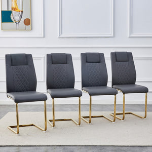 English Elm Modern Dining Chairs, Restaurant Chairs, and Gold Legged Upholstered Chairs Made Of Artificial Leather, Suitable For Kitchens, Living Rooms, Bedrooms, and Offices. Set Of 4 Pieces (Gray+Pu )C-001