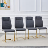 Set of 4 Gray PU Leather Dining Chairs with Gold Metal Legs, High-Density Sponge Filling