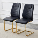 English Elm Modern Dining Chairs With Faux Leather Padded Seats, Dining Room Chairs, Gold Metal Leg Upholstered Chairs, Suitable For Kitchens, Living Rooms, Bedrooms, and Offices, Set Of 4 (Black+Pu Leather)C-001