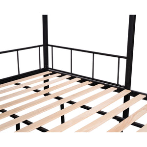 English Elm Metal Twin over Full Bunk Bed with Separated Full, Shelves, Wire Grid Panel, Noise-Free Slats, Safe Guardrail W427S00029