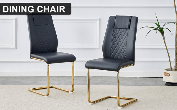 English Elm Modern cushioned dining chairs with gold metal arched legs, PU upholstery, high-density foam comfort set of 4 Black W1151107096