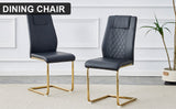 English Elm Modern Dining Chairs With Faux Leather Padded Seats, Dining Room Chairs, Gold Metal Leg Upholstered Chairs, Suitable For Kitchens, Living Rooms, Bedrooms, and Offices, Set Of 4 (Black+Pu Leather)C-001