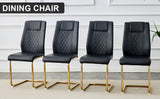 English Elm Modern Dining Chairs With Faux Leather Padded Seats, Dining Room Chairs, Gold Metal Leg Upholstered Chairs, Suitable For Kitchens, Living Rooms, Bedrooms, and Offices, Set Of 4 (Black+Pu Leather)C-001