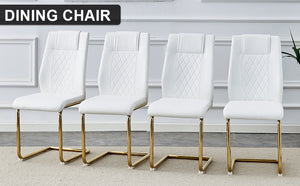 English Elm Modern cushioned dining chairs with gold metal arched legs, PU upholstery, high-density foam comfort set of 4 White W1151107095
