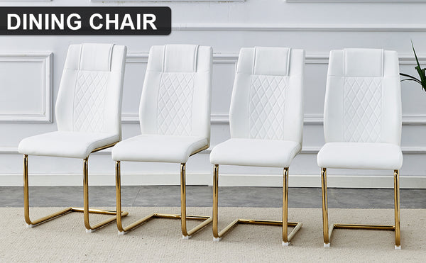 English Elm Modern cushioned dining chairs with gold metal arched legs, PU upholstery, high-density foam comfort set of 4 White W1151107095