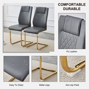 English Elm Modern cushioned dining chairs with gold metal arched legs, PU upholstery, high-density foam comfort set of 4 Gray W1151107097