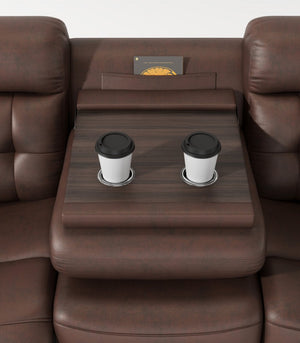 English Elm Genuine Leather Reclining Sofa Tufted Back Drop Table Cupholders Media Den W1896S00007