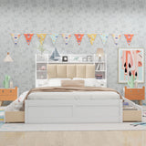 Hearth and Haven York Queen Platform Bed with Storage Headboard, Shelves and 4 Drawers, White